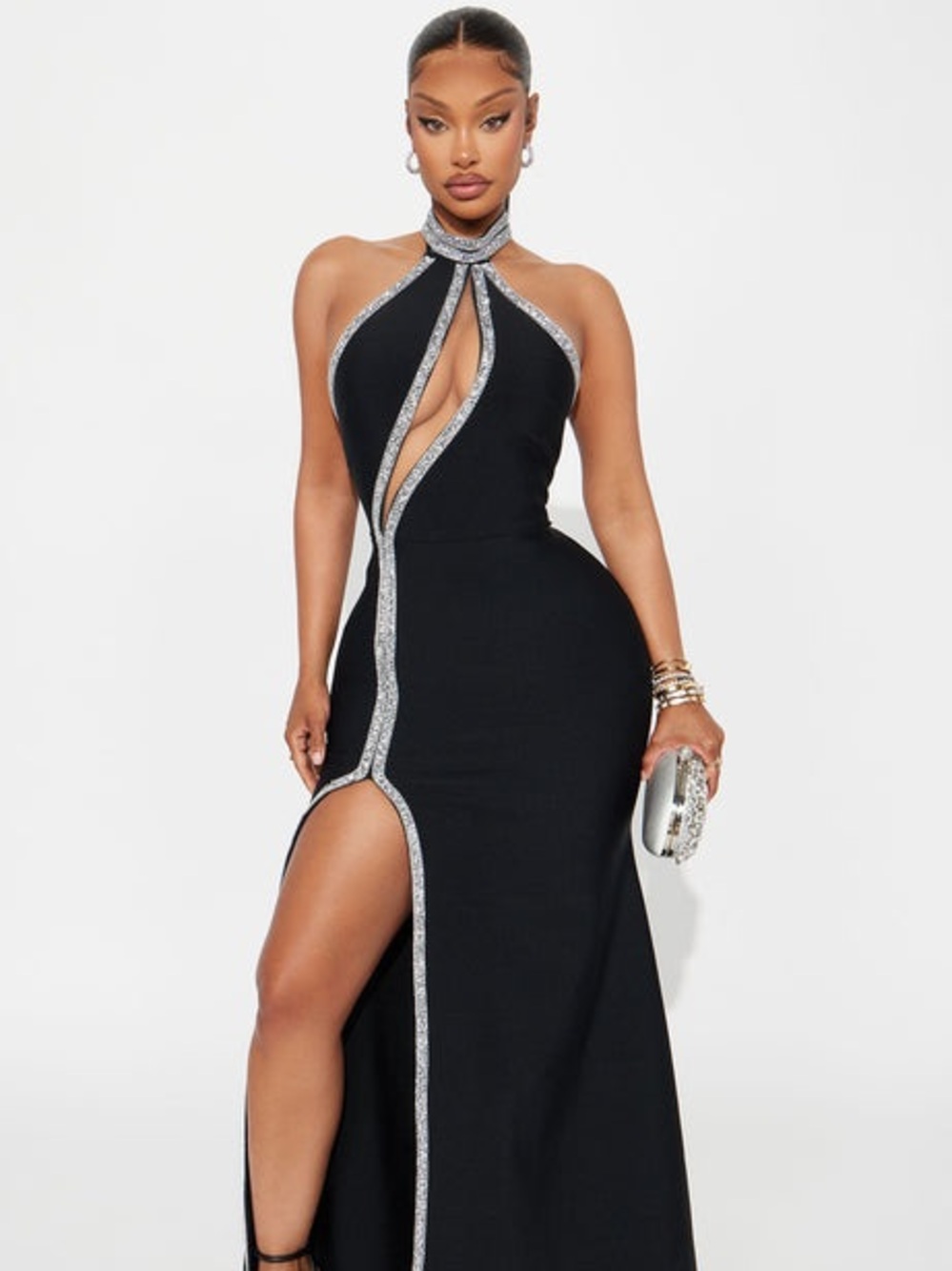 ~Scintillating Sophistication Gown w/Radiant Rhinestone Detailing & Sultry Slit~